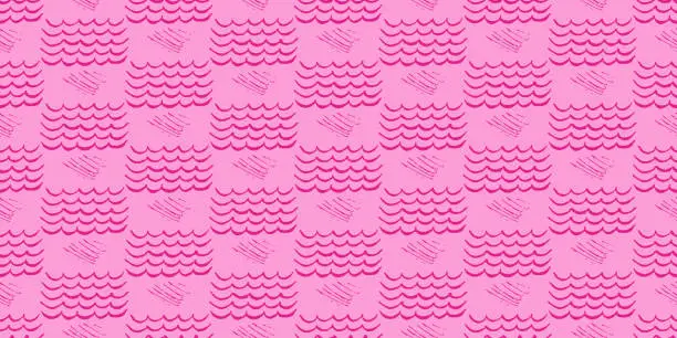 Vector illustration of fashion doll background. Pink shape seamless pattern art