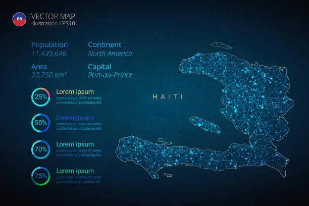 Vector illustration of Haiti Map infographics vector template with abstract geometric mesh polygonal light concept on blue background. Template for diagram, graph, presentation and chart