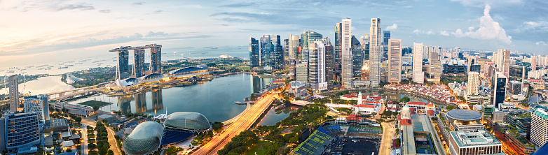 Singapore's famous view of marina bay district and cityscape financial building and hotel in capital is a popular tourist attraction in the Marina District of Singapore.