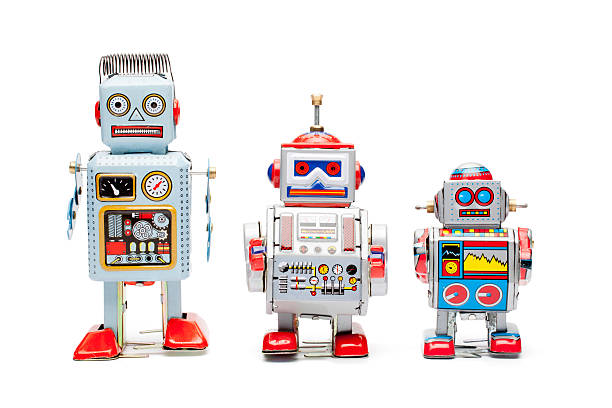 estaño de robots de juguete retro - robot fotografías e imágenes de stock