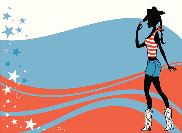 All American Girl A cute all American girl against a stars and stripes backdrop. Ideal for the fourth of July. Click below for more travel and vacation images girl with cowboy hat stock illustrations