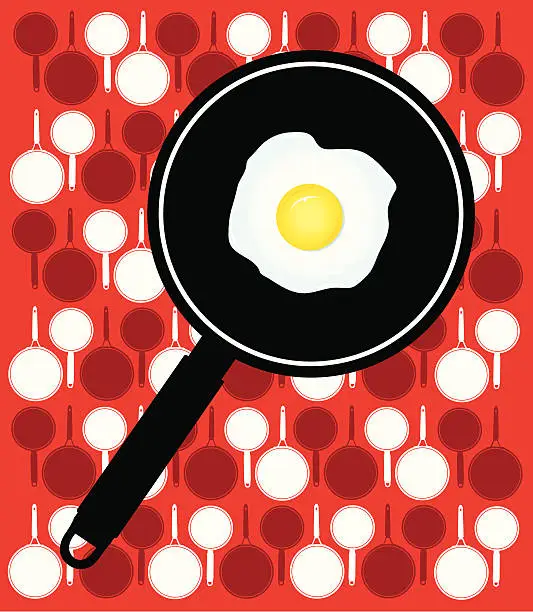 Vector illustration of Fried Egg in Skillet - Breakfast Frying Pan Background