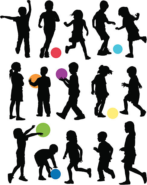 Playground Kids A group of kids playing ball. recess soccer stock illustrations