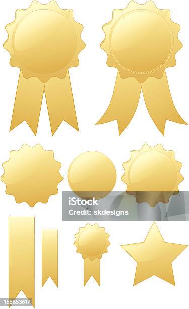 Oro Lucido Tondo Tenute Medaglie Elementi Di Design Set Di Nastri Opzionale - Immagini vettoriali stock e altre immagini di Badge