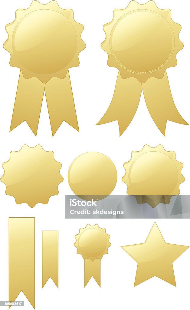 Selos ouro brilhante redondo, medalhas de elementos de Design definido, opcional fitas - Royalty-free Certidão arte vetorial