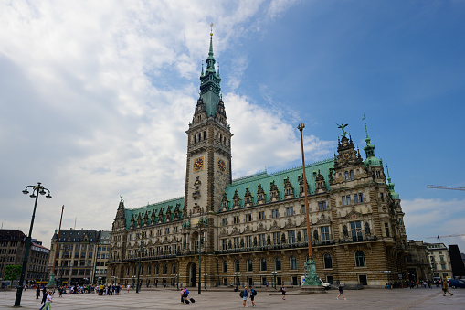 Hamburg, Germany - June 16 2023: City Hall or Hamburger Rathaus on Rathausmarkt Square.