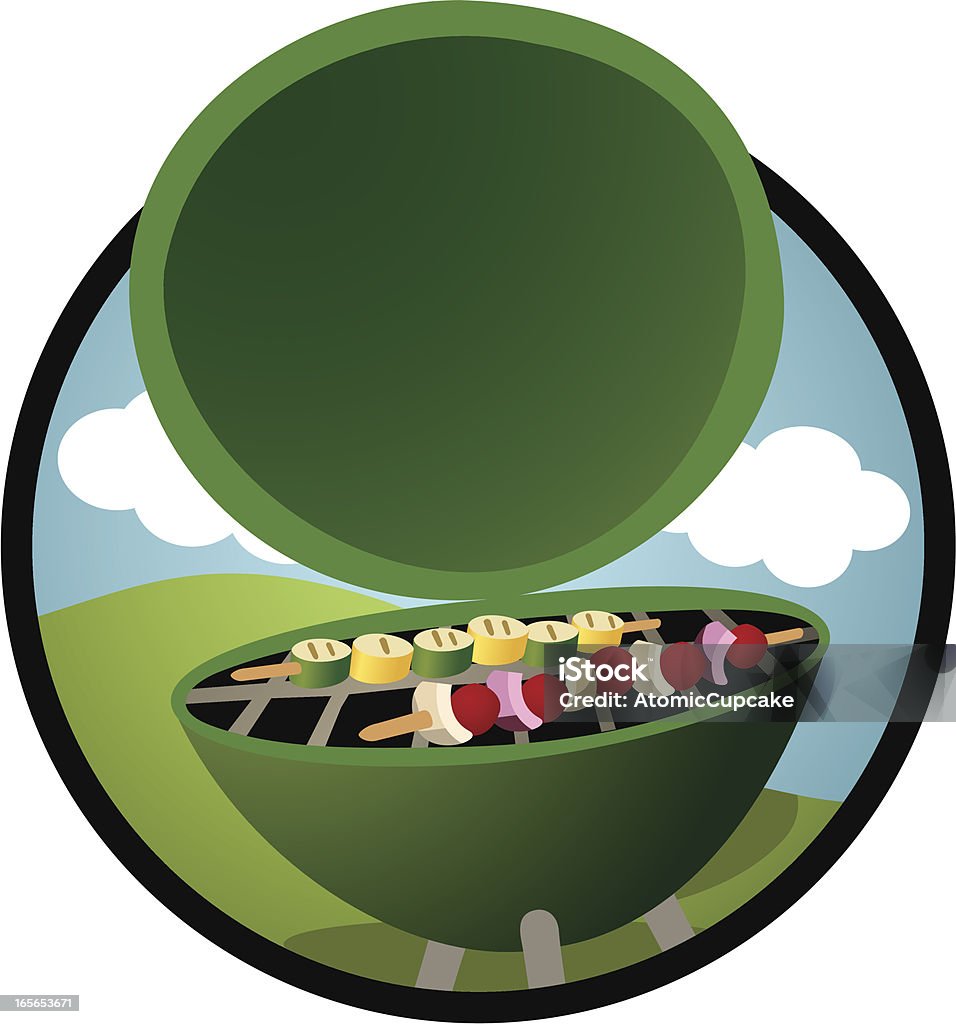 Gril de cuisson des légumes sur des brochettes: Rétro Cartoon Style - clipart vectoriel de Aliment libre de droits