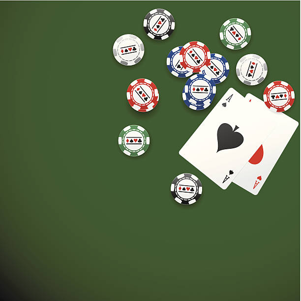 Pocket aces and chips on poker table Pocket aces displayed on a poker table in a game of texas hold 'em. Global colours are easily modified. texas hold em illustrations stock illustrations