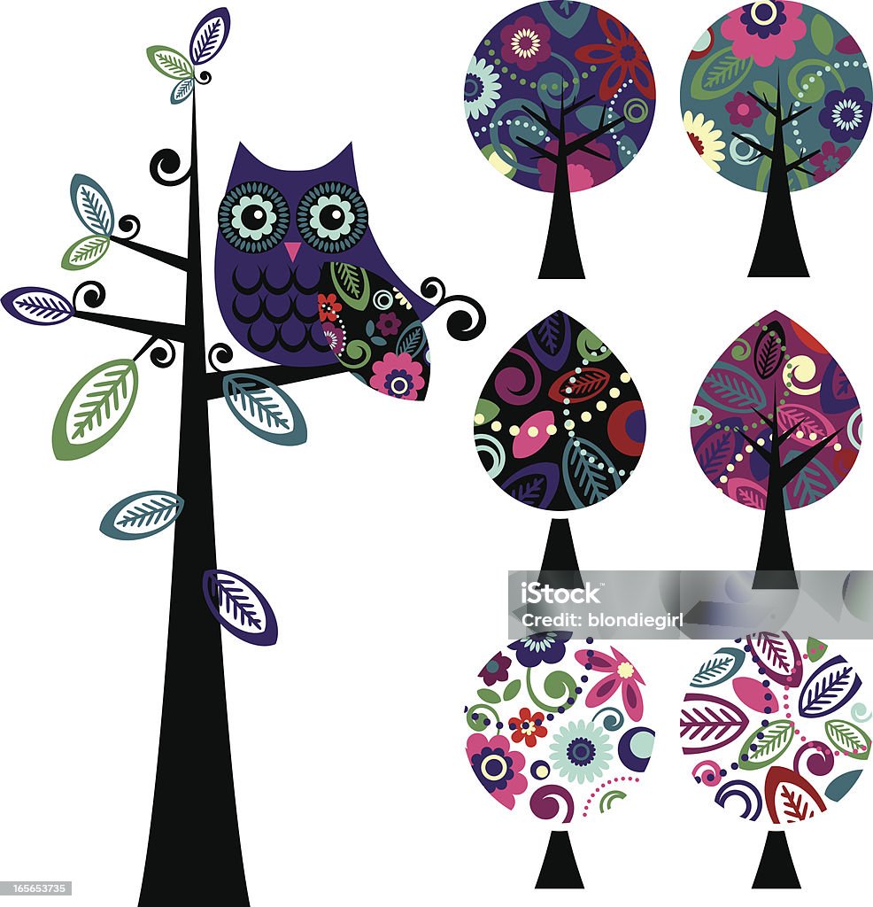 Fleuri rétro arbres & Duc - clipart vectoriel de Arbre libre de droits