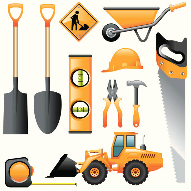 zestaw ikon, budowa - hat construction site construction sign stock illustrations