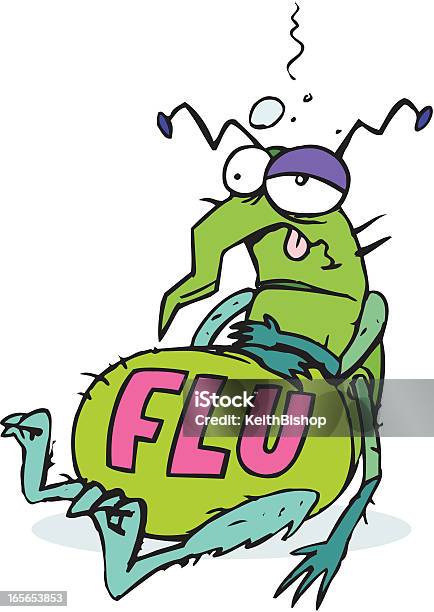 Гриппоподобные Заболевания Мультяшный Жук — стоковая векторная графика и другие изображения на тему Вирус гриппа - Вирус гриппа, Насекомое, Простуда и грипп