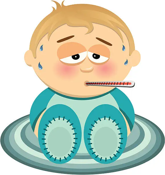 Vector illustration of Illustration of a young baby with a fever