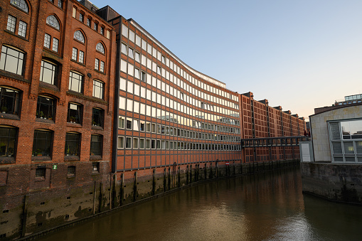 Hamburg, Germany - June 17 2023: Block O Office Building for Coffee Trade in the Speicherstadt Warehouse District Designed by Werner Kallmorgen in 1955.