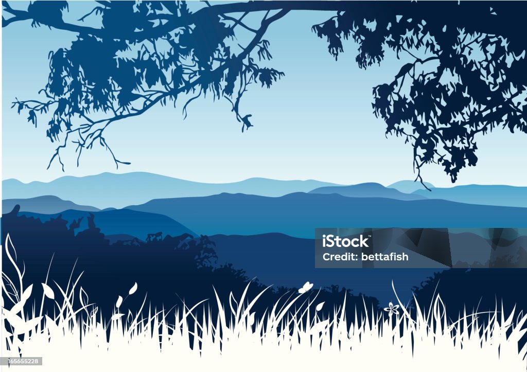 Mountains landscape Vector illustration of the mountains in a dusk. In Silhouette stock vector