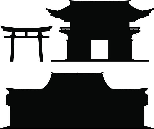 meiji jingu, япония - silhouette back lit built structure shrine stock illustrations