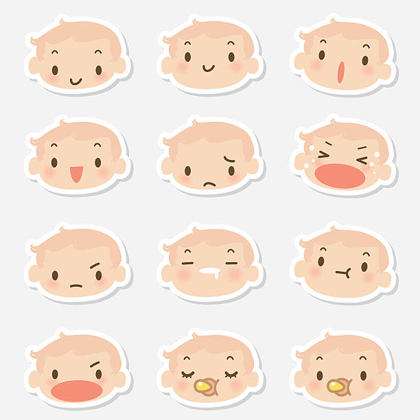 illustrations, cliparts, dessins animés et icônes de emoticons icône ()-mignon bébé du visage (folle, pleurer, souriant, chambre - sadness human face depression smiley face