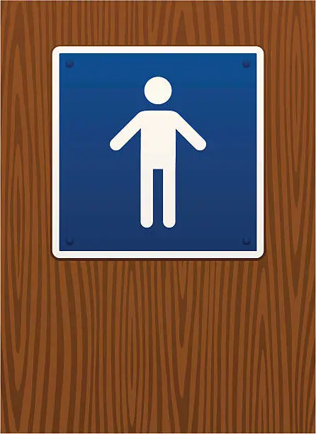 Vector illustration of Male toilet sign on wooden background