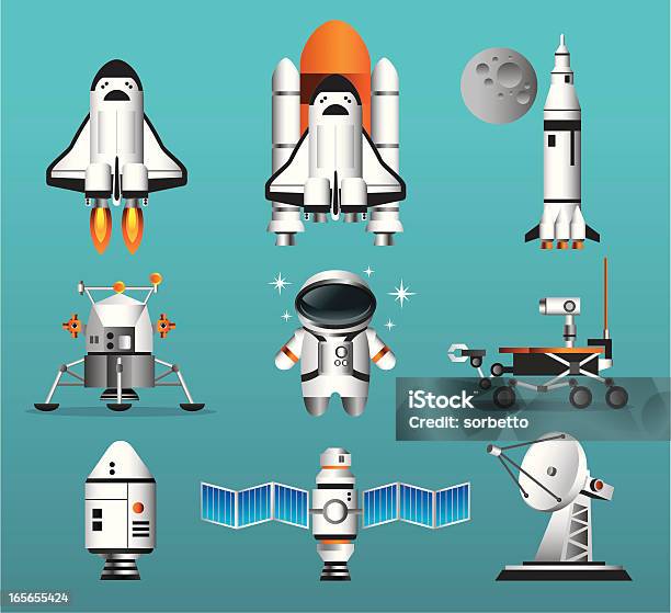 우주 탐사 아이콘 세트 우주 왕복선에 대한 스톡 벡터 아트 및 기타 이미지 - 우주 왕복선, 우주 정거장, 우주선