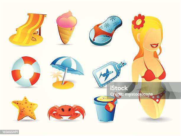 Ilustración de Verano Iconos De Playa y más Vectores Libres de Derechos de Adulto - Adulto, Arena, Barquilla de helado
