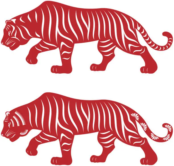Vector illustration of Year of The Tiger Paper-cut Art