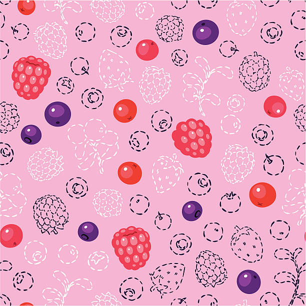 ilustrações de stock, clip art, desenhos animados e ícones de sem costura padrão com bagas - raspberry fruit pattern berry fruit