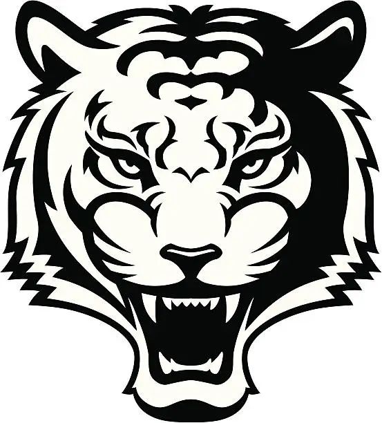 Vector illustration of Roaring tiger B&W