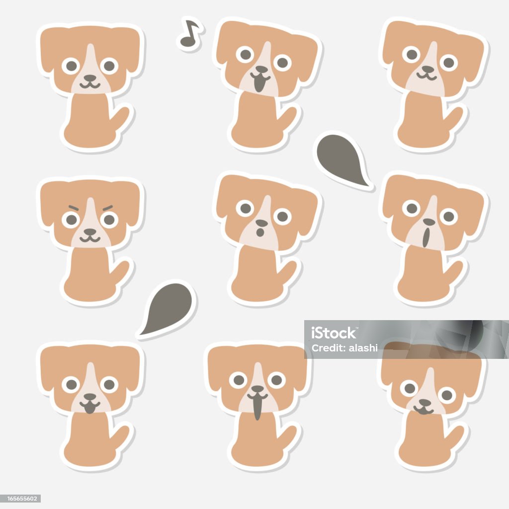 El icono (Emoticons)-adorables perros (sonriendo, música, hablar, mirando - arte vectorial de Alegre libre de derechos