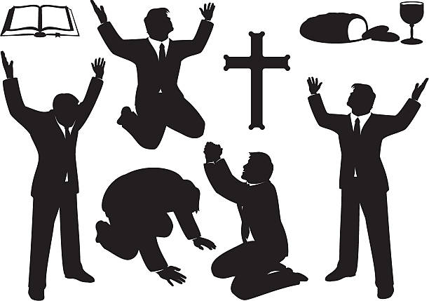 christian modlitwą i pochwały sylwetka zestaw - human hand god applauding praying stock illustrations