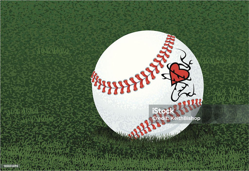 Beisebol na grama com amor coração de tatuagem - Vetor de Beisebol royalty-free