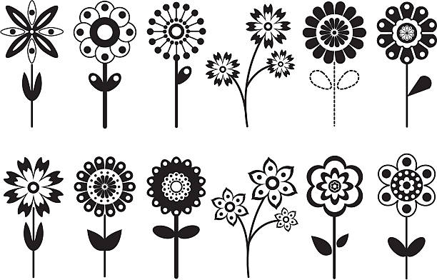 illustrazioni stock, clip art, cartoni animati e icone di tendenza di varie icone di fiore retrò - tulip sunflower single flower flower