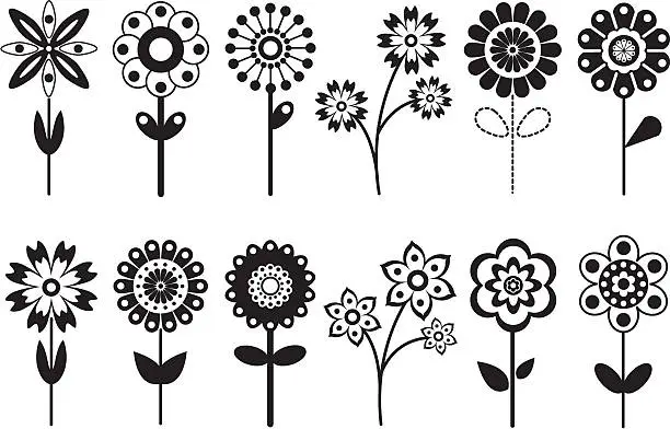 Vector illustration of Various Retro Flower Icons