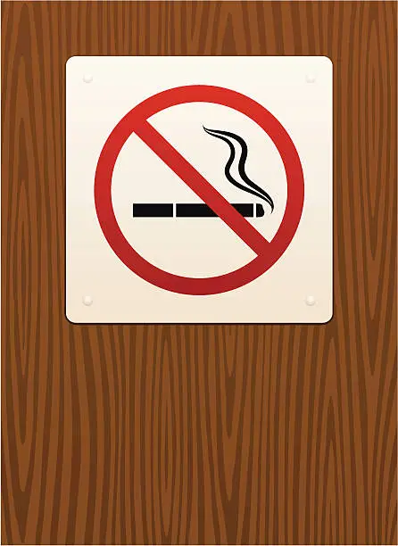 Vector illustration of No smoking sign on wood grain background