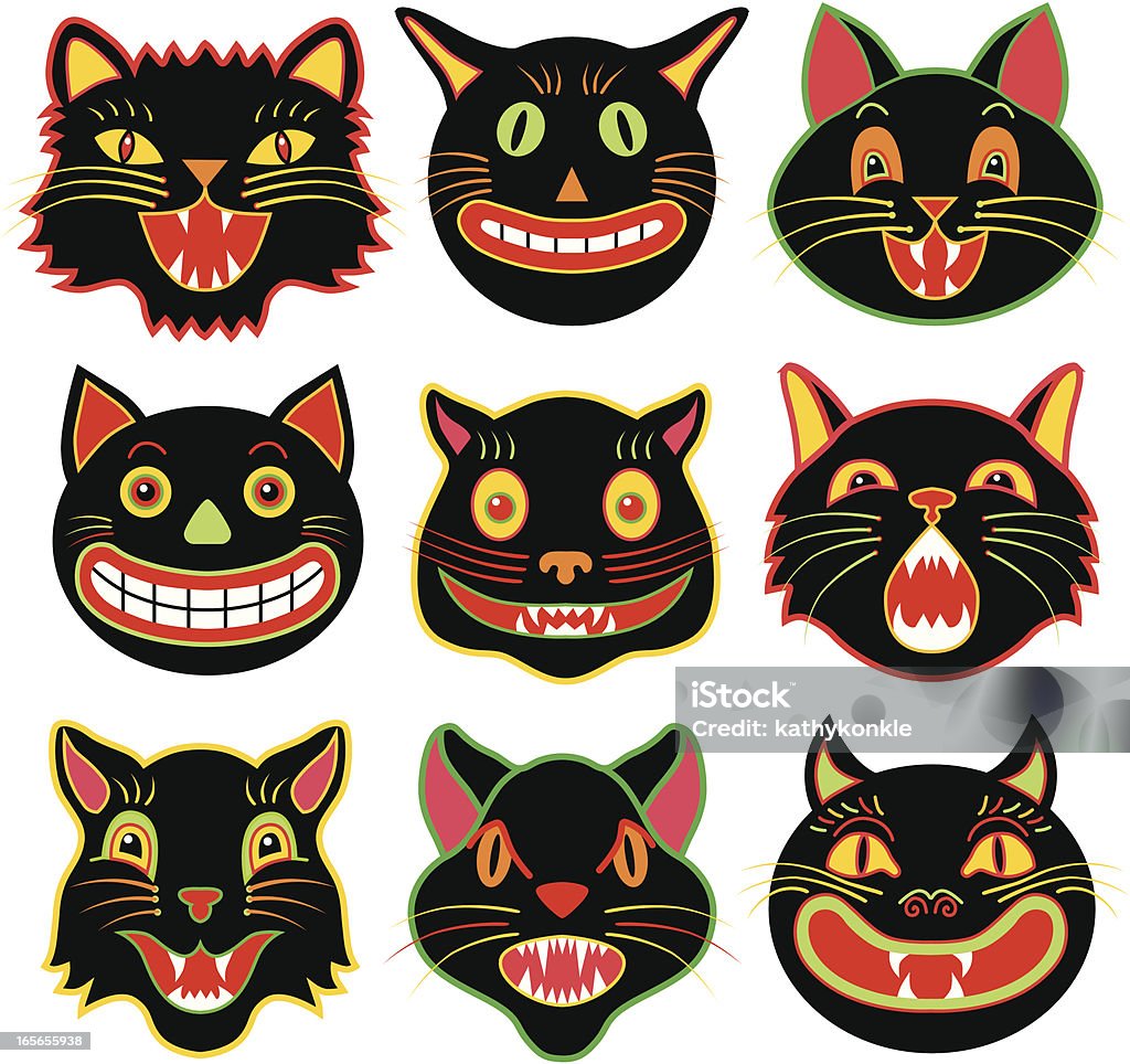 Halloween cat heads Vector illustrations of a various Halloween black cats. Halloween stock vector