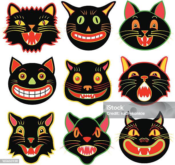 Halloween Cat Heads Stock Illustration - Download Image Now - Halloween, Retro Style, Domestic Cat