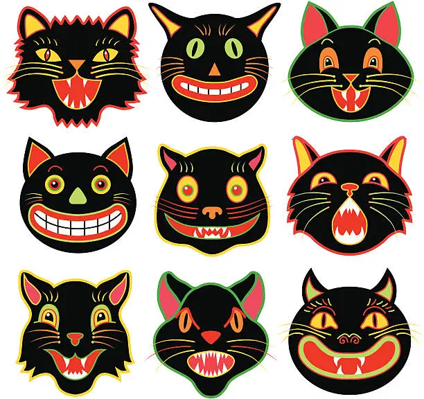 Vector illustration of Halloween cat heads