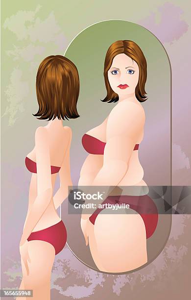 Ilustración de Mujer Con Anorexia O Bulimia En Un Traje De Baño y más Vectores Libres de Derechos de Bulimia - Bulimia, Baja autoestima, Preocupación por el cuerpo