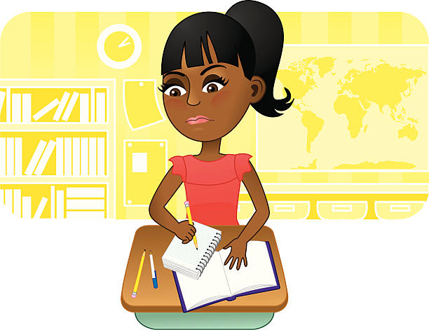 African American girl frowning in school vector art illustration