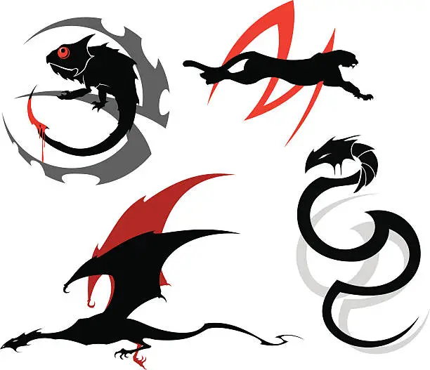 Vector illustration of Dark animals tattoo set