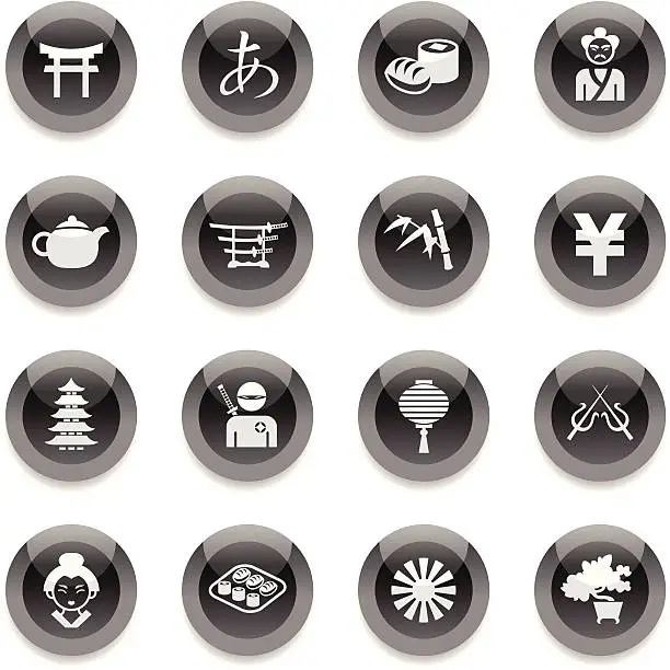 Vector illustration of Black Round Icons - Japan