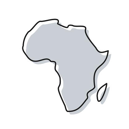 Map of Africa sketched and isolated on a blank background. The map is gray with a black outline. Vector Illustration (EPS file, well layered and grouped). Easy to edit, manipulate, resize or colorize. Vector and Jpeg file of different sizes.