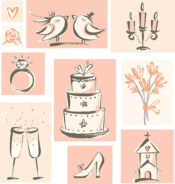 ilustrações, clipart, desenhos animados e ícones de ícones de casamento - valentines day love single flower flower