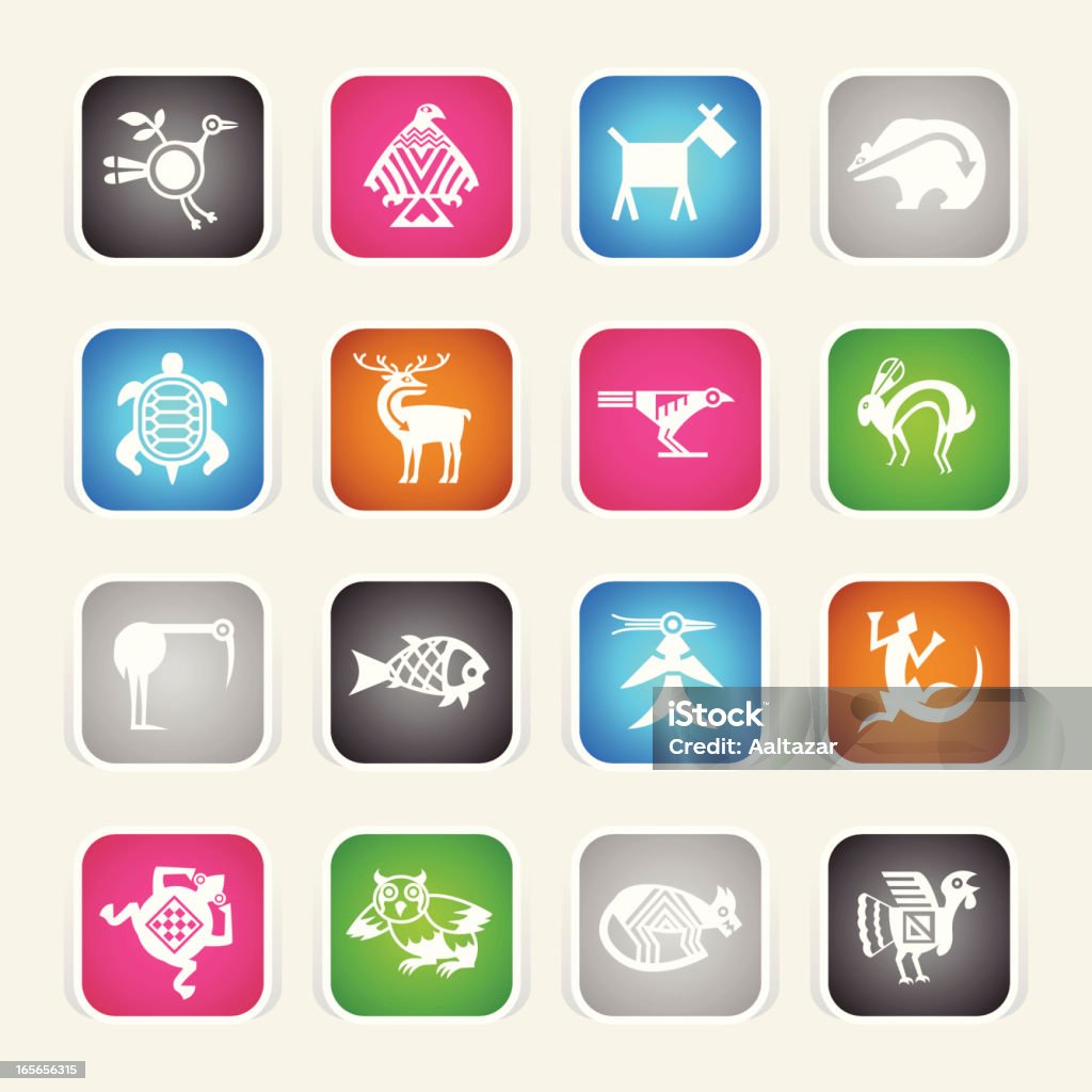 Mehrfarbig Icons-Indianer Tribal Tiere - Lizenzfrei Adler Vektorgrafik