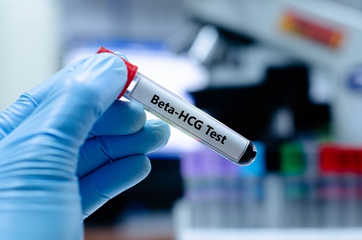 Blood sampling tube for beta-HCG analysis.