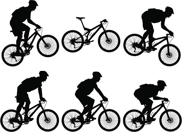 실루엣 탄소 섬유 전체 현수 산악 자전거, 사이클 - mountain biking mountain bike bicycle cycling stock illustrations