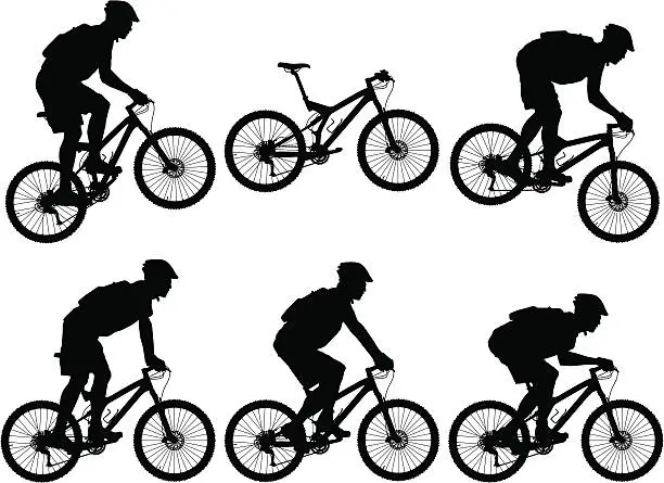 Vector illustration of Silhouettes of carbon fiber full suspension mountain bike with cyclists