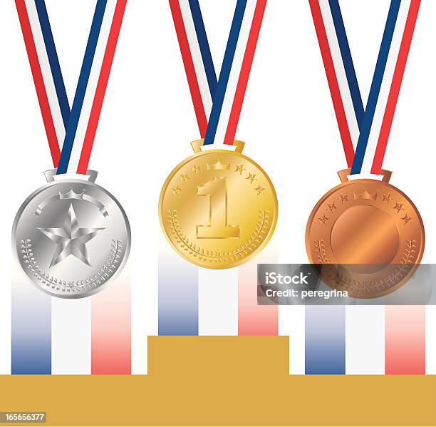 Trois Médailles Vecteurs libres de droits et plus d'images vectorielles de Argent - Argent, Autorité, Blanc