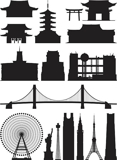 東京の非常に詳細な建物 - tokyo prefecture japan skyline japanese culture点のイラスト素材／クリップアート素材／マンガ素材／アイコン素材
