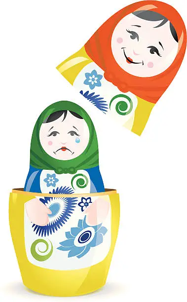 Vector illustration of Happy, Sad Matryoshka Doll