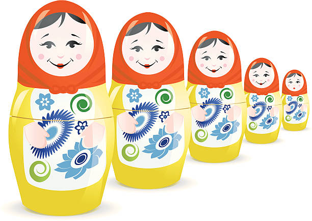 набор matryoshka русская кукла набор - russian nesting doll scale russian culture large stock illustrations