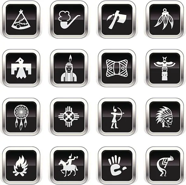 Vector illustration of Supergloss Black Icons -  Native American